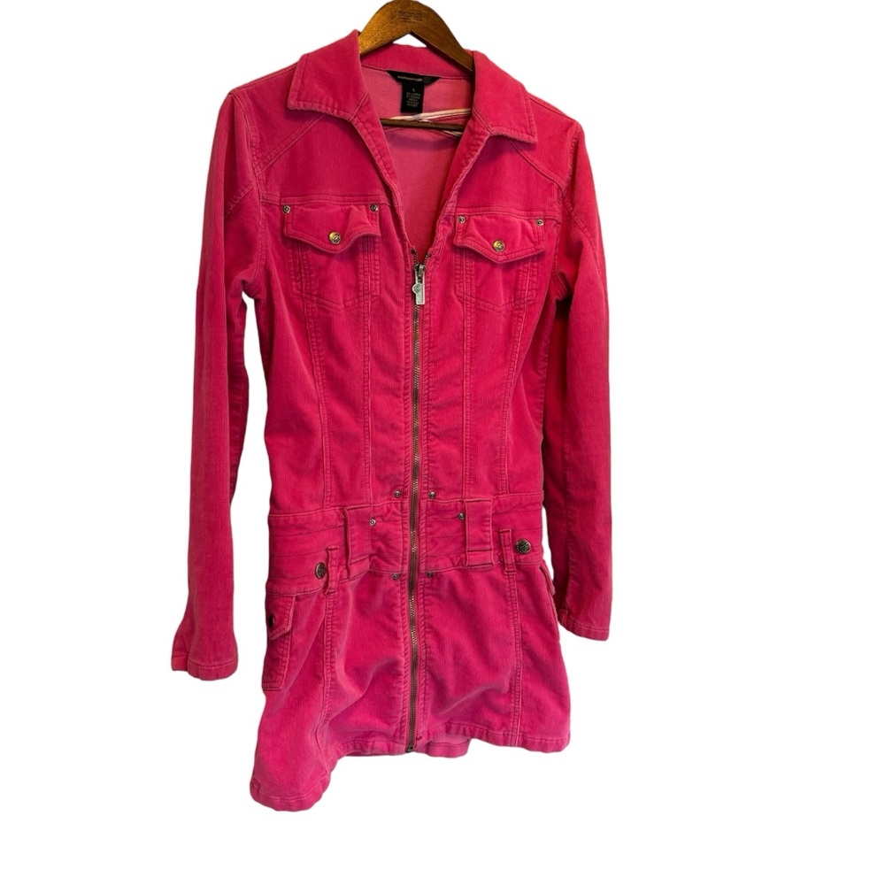 Y2K Rocawear Size Large Hot Pink Corduroy Long Sleeve Mini Dress